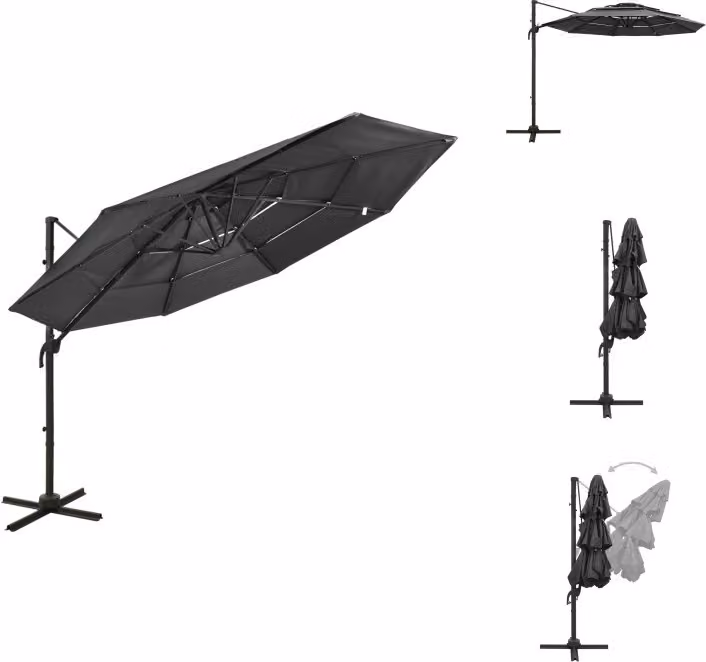 vidaXL Ombrellone con palo in alluminio a 4 strati antracite 3x3 m - Ombrelloni e tende da sole