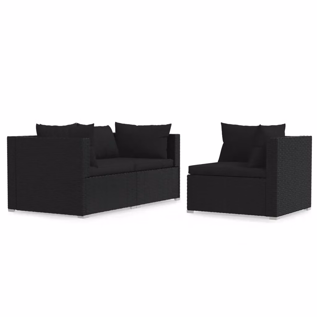 Set di divani da giardino a L vidaXL nero con cuscini e struttura in metallo – 2