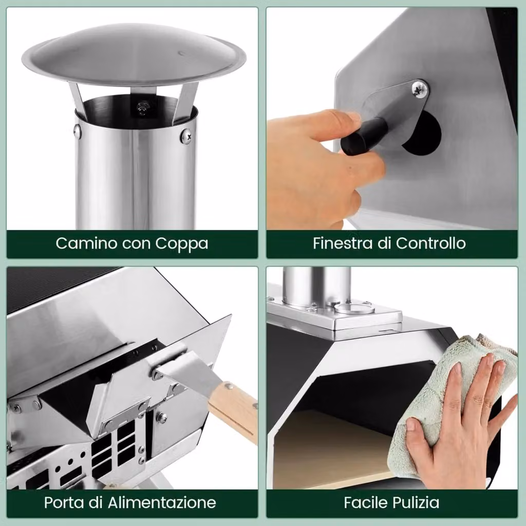 Costway Forno per Pizza Portatile in Acciaio Inox con Pietra e Termometro, Grill a Legna da Esterno con Gambe Pieghevoli, Nero – 2