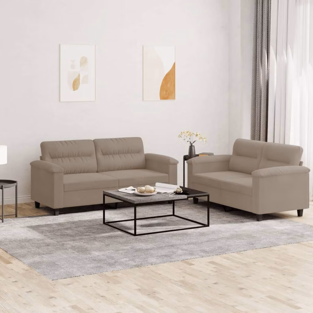 Set di 2 Divani vidaXL in Microfibra con Cuscini, Colore Grigio e Beige – 1