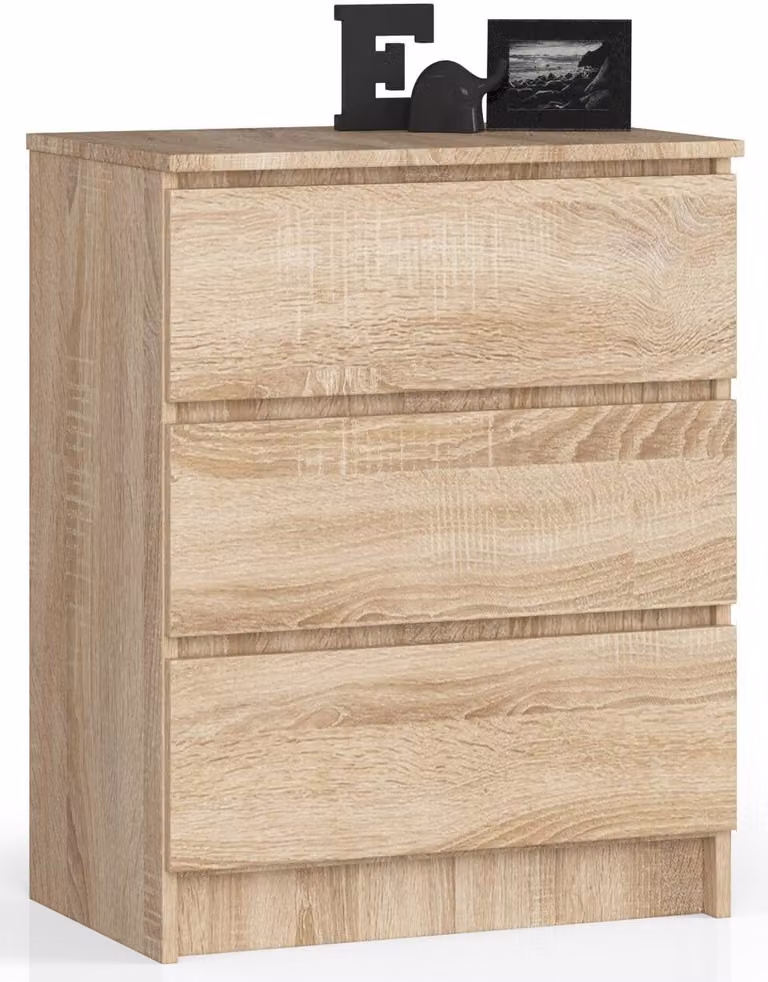 Comò in rovere sonoma con 3 cassetti K60 3SZ 77 cm di altezza e 40 cm di profondità