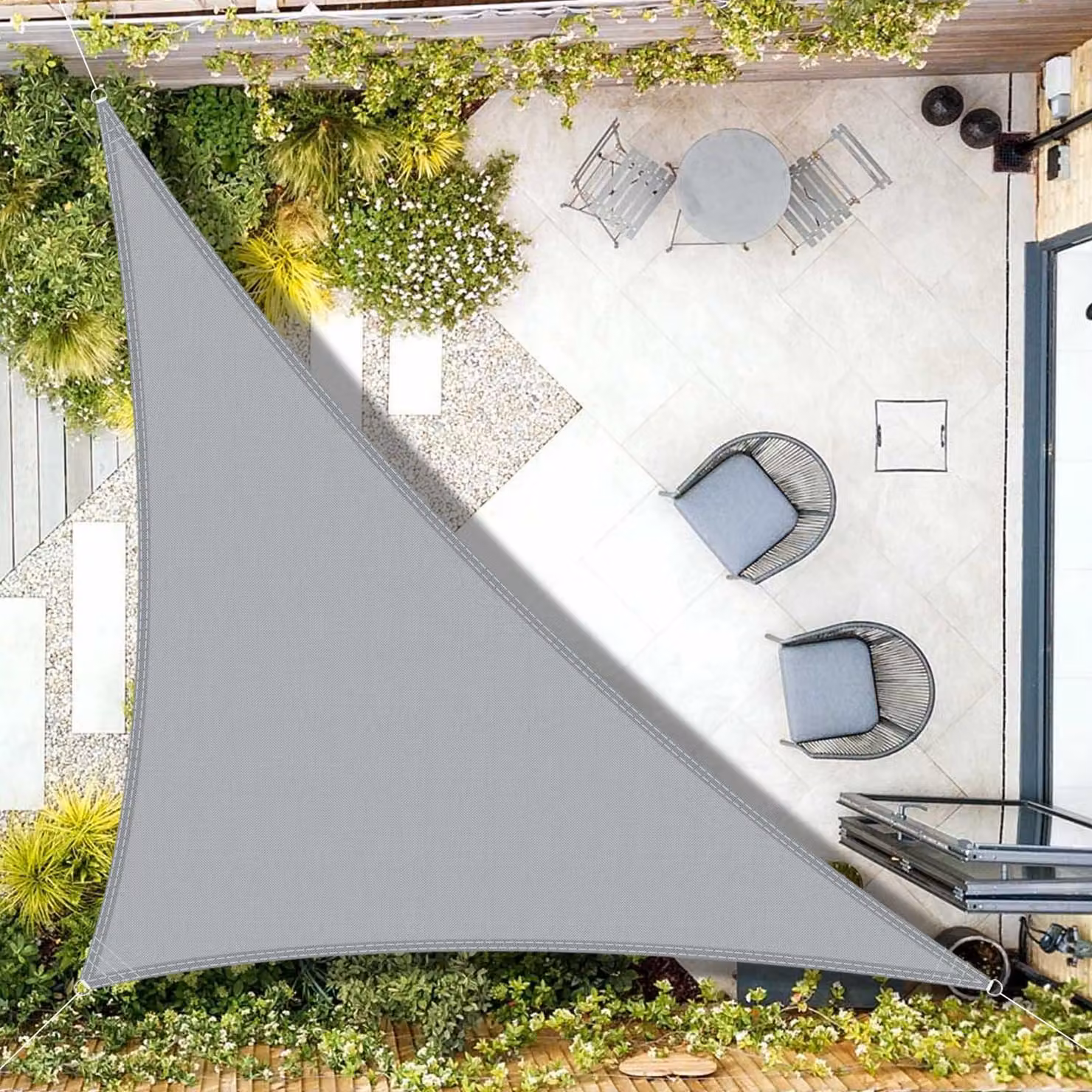 Telo ombreggiante triangolare, dimensioni 3x3x4,25 metri - Poliestere impermeabile - Grigio