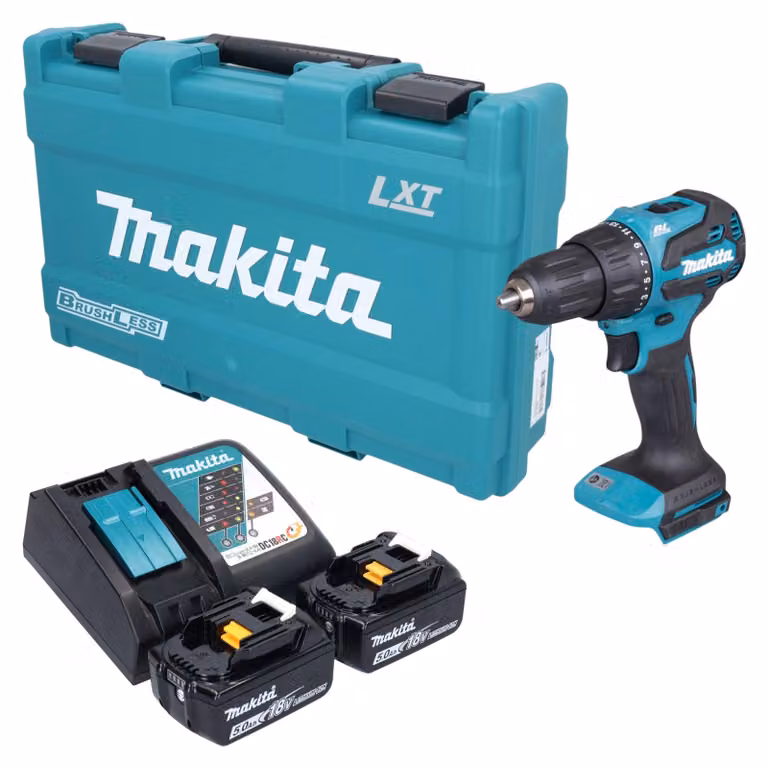 Avvitatore a percussione a batteria Makita DHP 490 RTK 18 V 65 Nm brushless + 2 batterie da 5,0 Ah + caricabatterie + valigetta