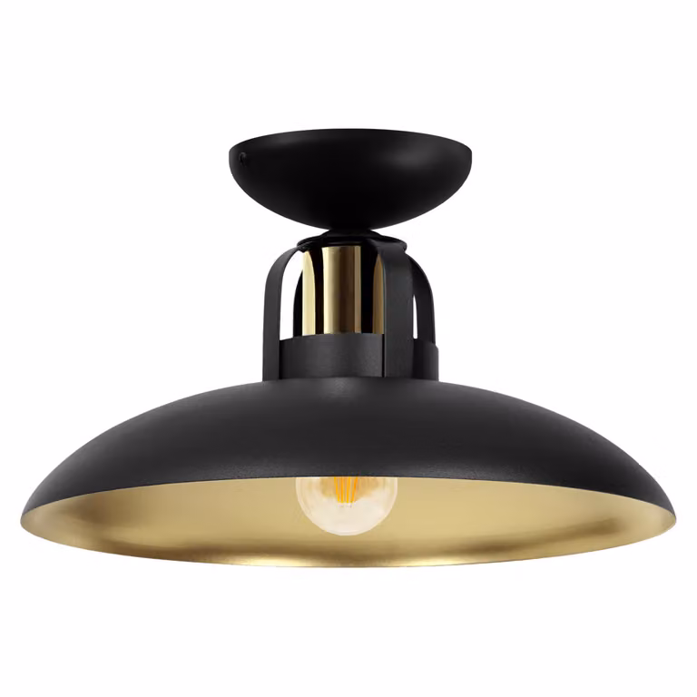 Plafoniera industriale con paralume in metallo nero con interno oro Felix 1xE27 60W Milagro