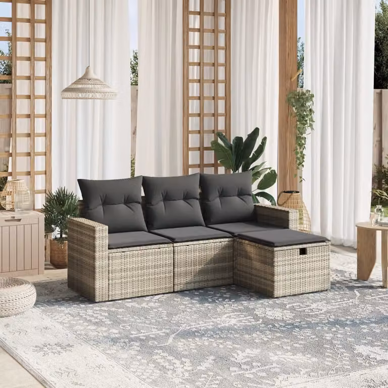 Maison Exclusive - Set Divano da Giardino 4pz con Cuscini Grigio Chiaro Polyrattan