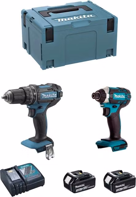 Makita Kit DLX2131RFJ con Avvitatore DHP482, Avvitatore a Impatto DTD152, 2 Batterie da 3,0 Ah e Caricatore DC18RC con Sistema di Trasporto MAKPAC 3