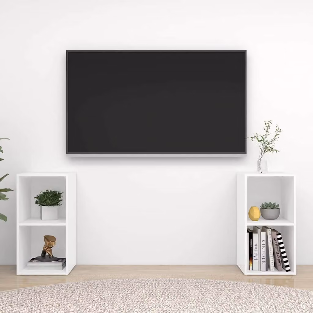 Set di 2 mobili porta TV vidaXL in legno multistrato bianco, L 72 cm x P 35 cm x H 36,5 cm