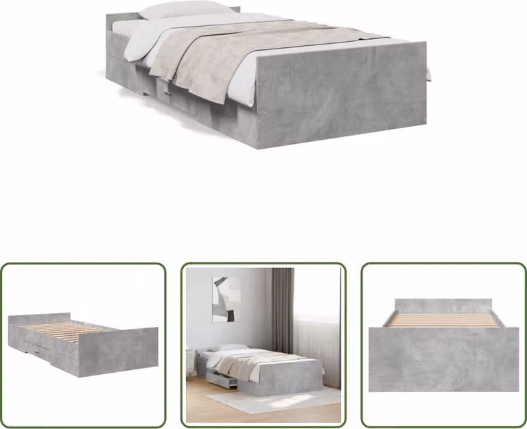 The Living Store Struttura letto con cassetti in cemento grigio 75x190 cm Materiale legno