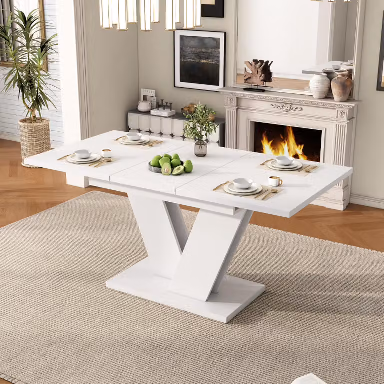 okwish Tavolo da pranzo con piano pieghevole, Tavolo da pranzo pieghevole per 4-6 persone, con forma rettangolare e piano rinforzato, Tavolo da cucina con gambe a V, Bianco