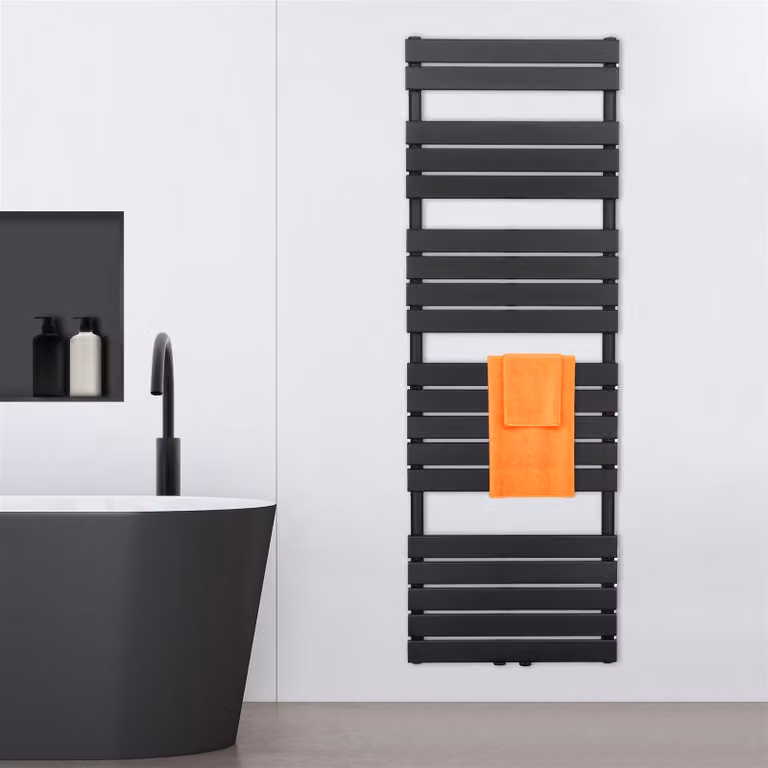 VILSTEIN radiatore da bagno, radiatore da bagno, radiatore per asciugamani attacco laterale e attacco centrale, radiatore da bagno a pannello piatto, radiatore per asciugamani a pannello, nero, 1100W, 180x60 cm