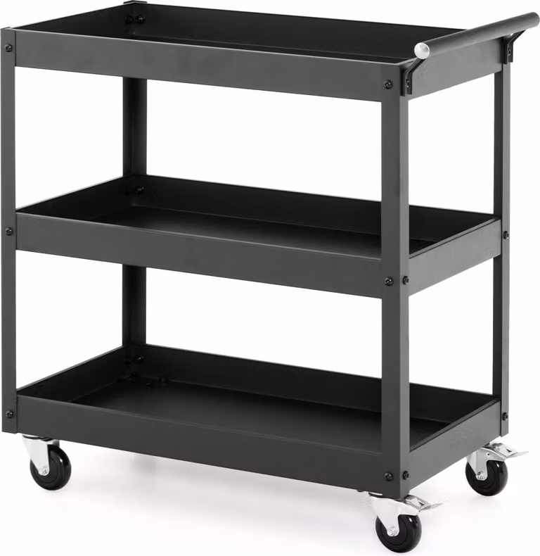 Carrello da officina COSTWAY, carrello da officina a 2 ripiani, carrello portautensili in metallo con maniglia e rotelle, carrello di trasporto e montaggio per ufficio (nero)