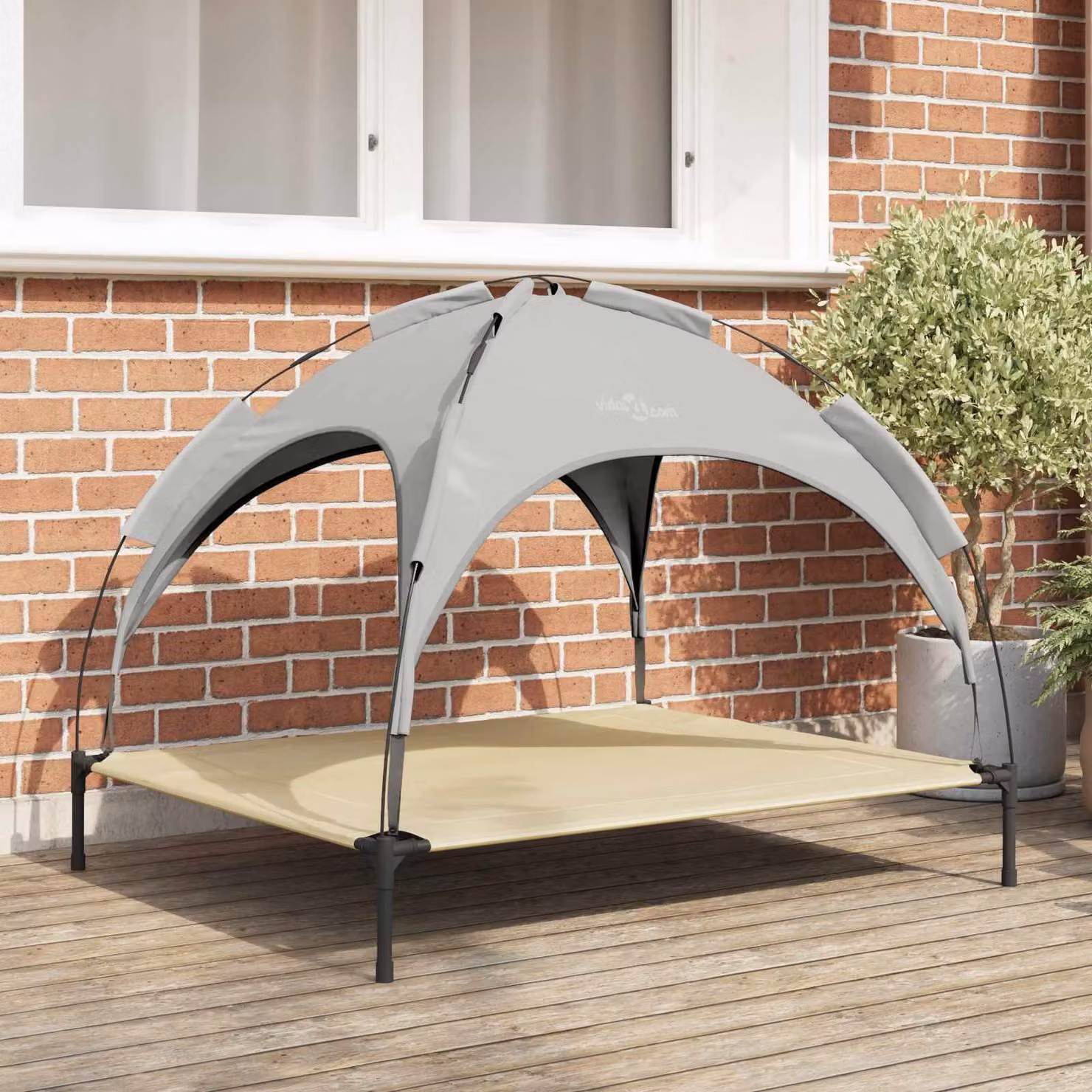 Letto per cani vidaXL in metallo grigio con tetto rimovibile e pavimento rialzato, L 104 x P 86 x H 84,5 cm