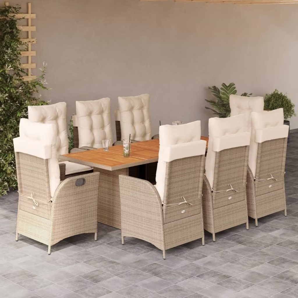 Maison Exclusive - Set da pranzo da giardino 9 pezzi con cuscini in polyrattan beige