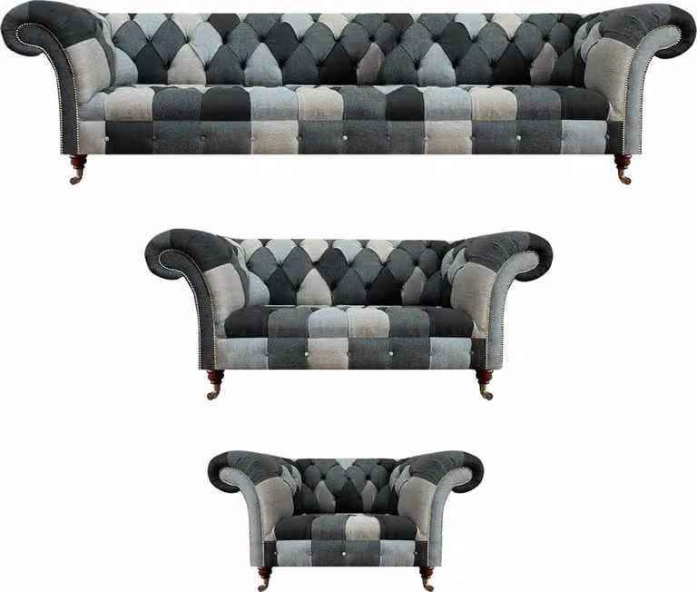 Wohnzimmer Set 3tlg Luxus Sofa Couch Einrichtung Stoff Mehrfarbig Chesterfield