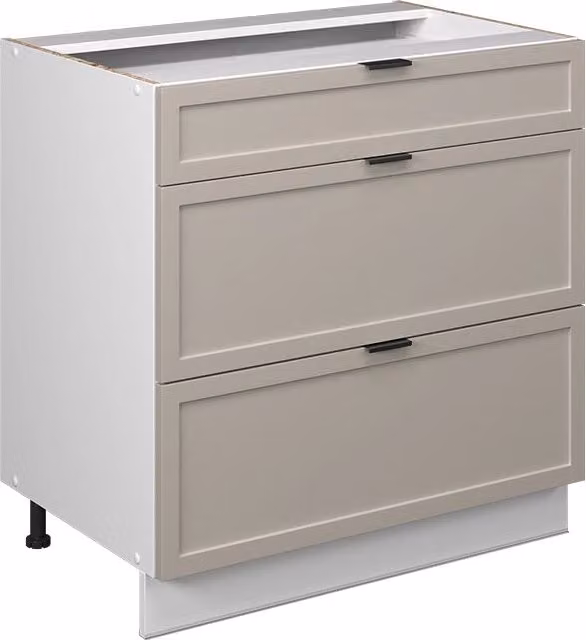 Mobiletto base per cucina Fame-Line GrigioBeige/Bianco 80 cm con 3 cassetti, PL Rovere Vicco