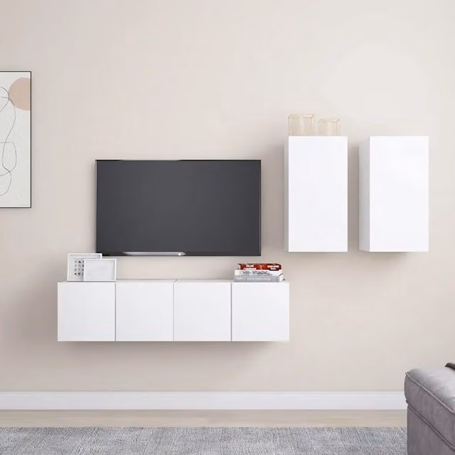 Set Mobili Porta TV 4 pz-Credenza per TV Bianco in Legno Multistrato 730616