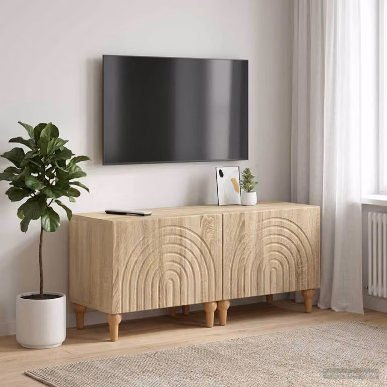 Mobile TV stand vidaXL in legno ingegnerizzato color rovere sonoma marrone con scomparti multimediali e design moderno L: 98,0 cm, P: 35,0 cm, H: 43,0 cm