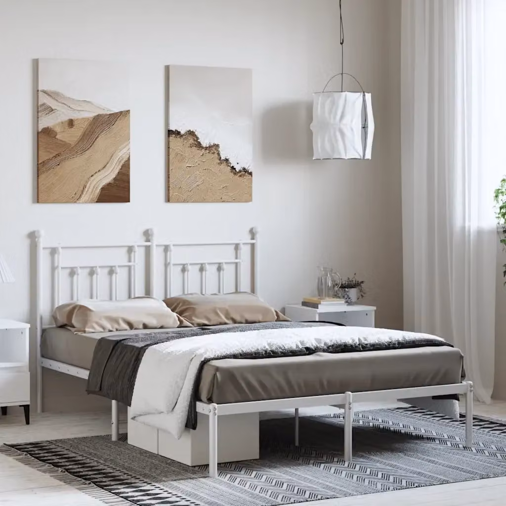 Letto matrimoniale per adulti con testiera in metallo bianco design classico L/P/H: 150 x 200 cm – 2