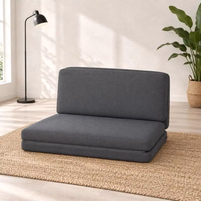 Divano da pavimento 138x90x70 cm pieghevole 3 in 1 in poliestere grigio scuro