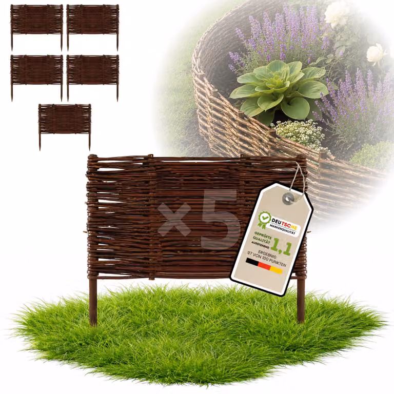 Floranica 5 pezzi Recinzione in vimini 40 cm x 50 cm – Staccionata da giardino intrecciata Palizzata Recinzione naturale Bordo aiuola