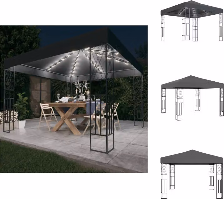 Gazebo vidaXL con ghirlanda luminosa a LED, 3x3 m, tessuto antracite - Gazebo e tendoni per feste