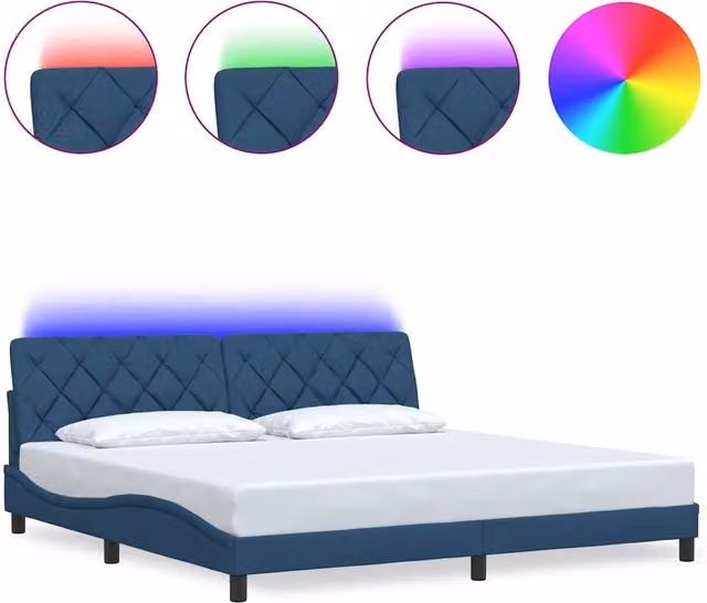 Letto matrimoniale | Letto per adulti | Giroletto con LED senza Materasso Blu 200x200 cm in Tessuto
