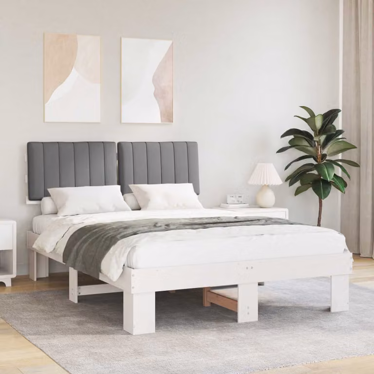 Letto con Testiera Rivestita vidaXL in Legno di Pino e Tessuto Grigio L/P/H: 140 x 190 x 93 cm