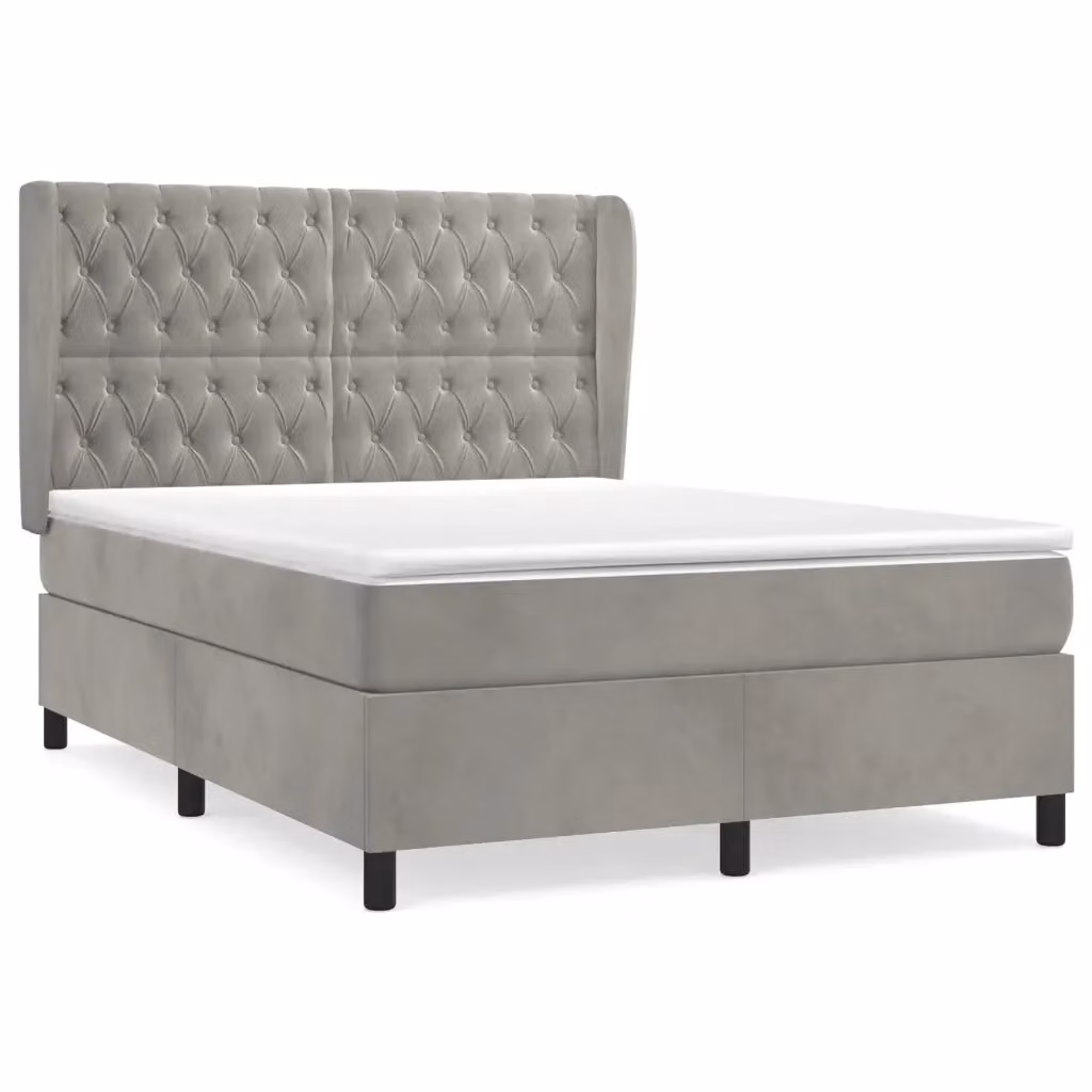 vidaXL Giroletto a Molle con Materasso Ibrido in Velluto Grigio Chiaro e Bianco L/P/H: 190 x 140 x 128 cm – 2