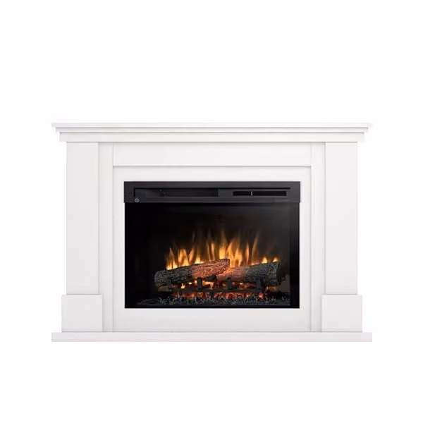 Caminetto elettrico da pavimento a libera installazione con LED LUENA, Bianco opaco, L: 120 cm, H: 82 cm, P: 31 cm – 2