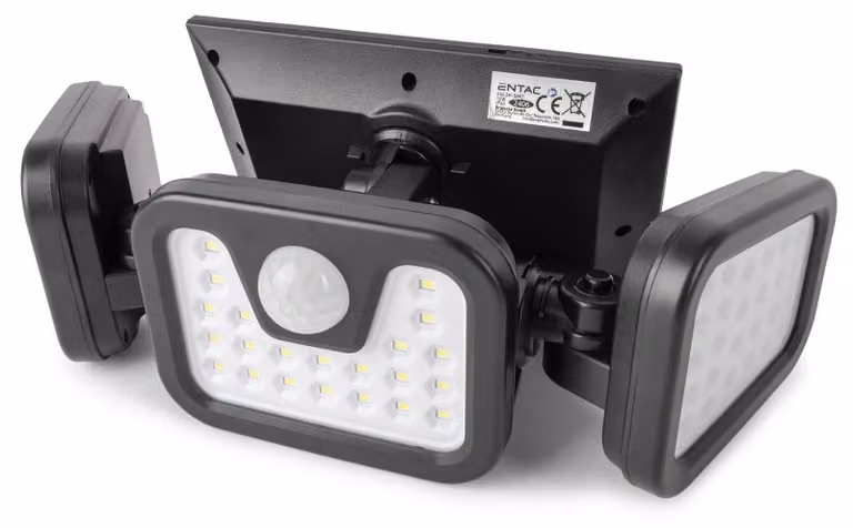 Lampada da parete esterna ENTAC ESL3H-SMD, con sensore PIR e funzione solare, modello a 3 luci