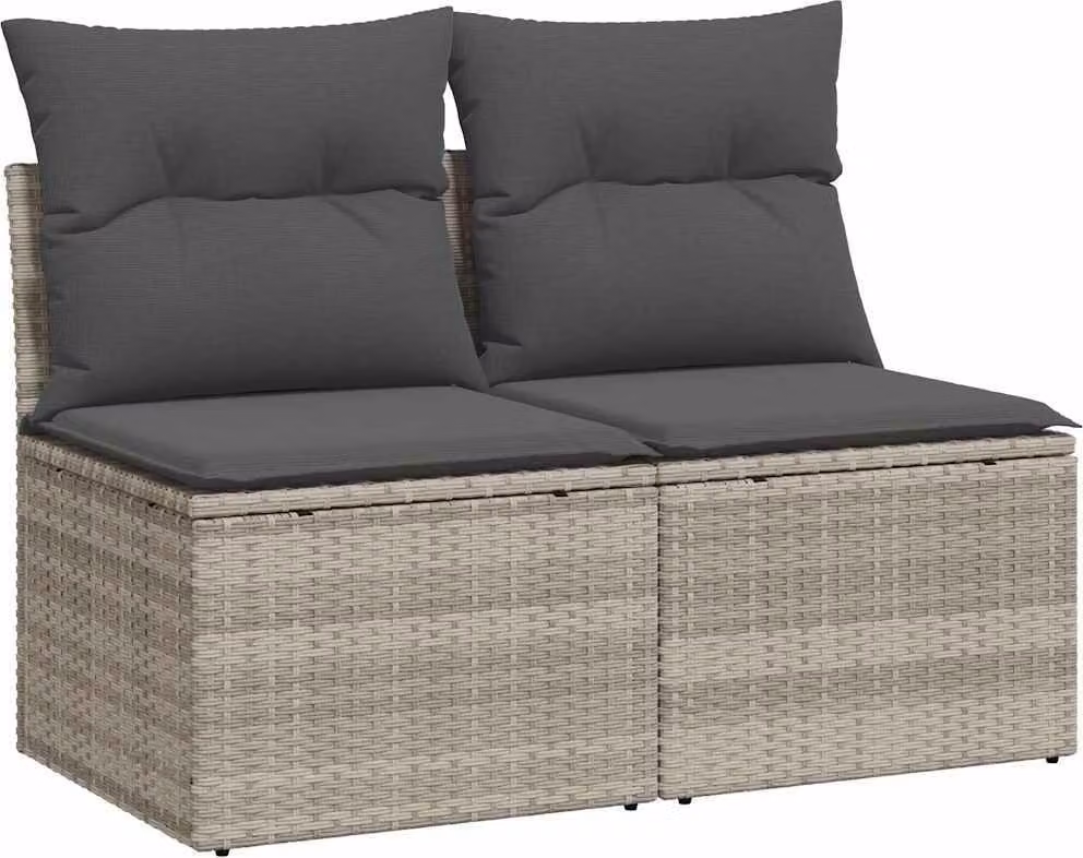 Divano Giardino 2pz con Cuscini Grigio Chiaro Polyrattan Acacia