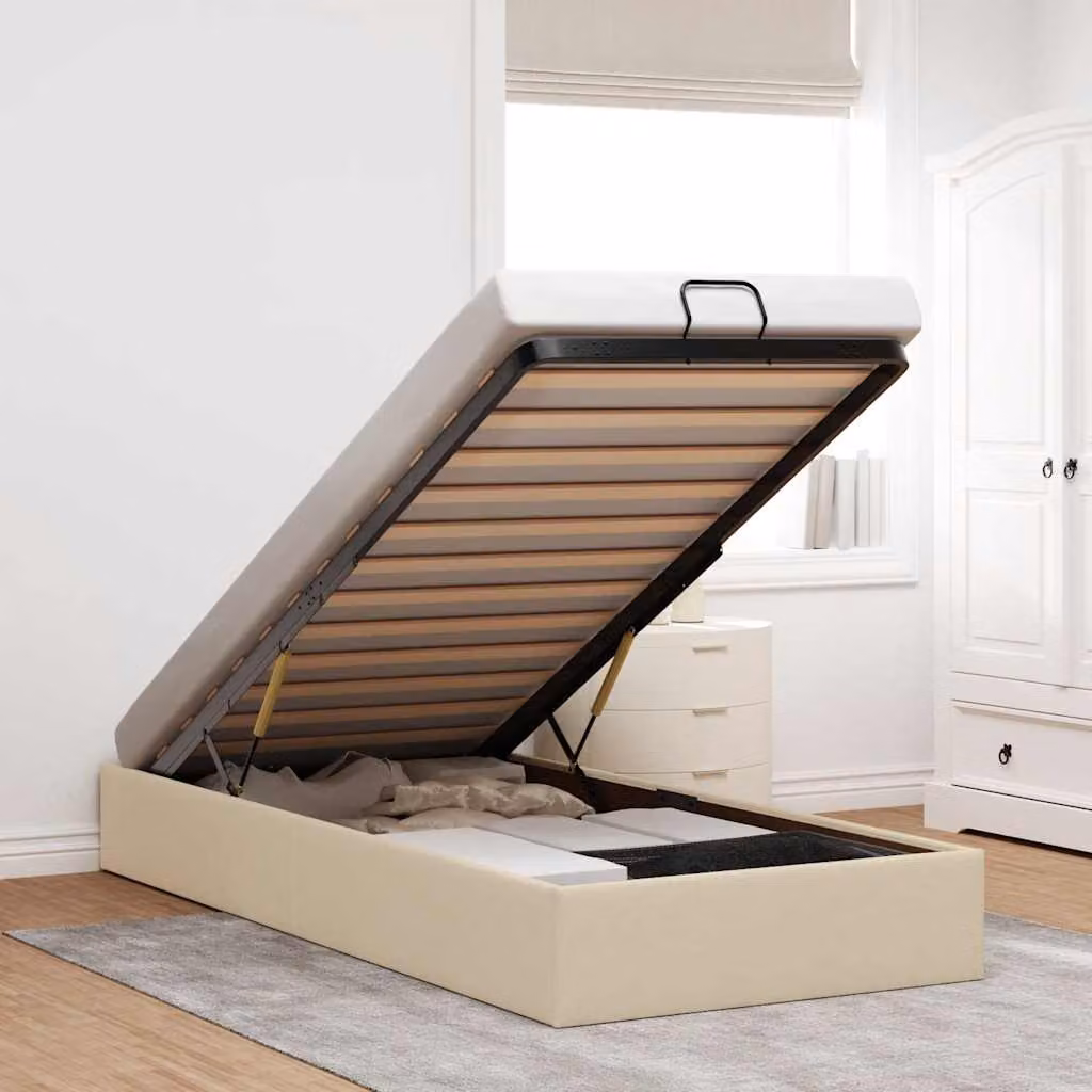 Struttura Letto con Contenitore a Sollevamento vidaXL in Tessuto Beige L 90 x P 190 cm