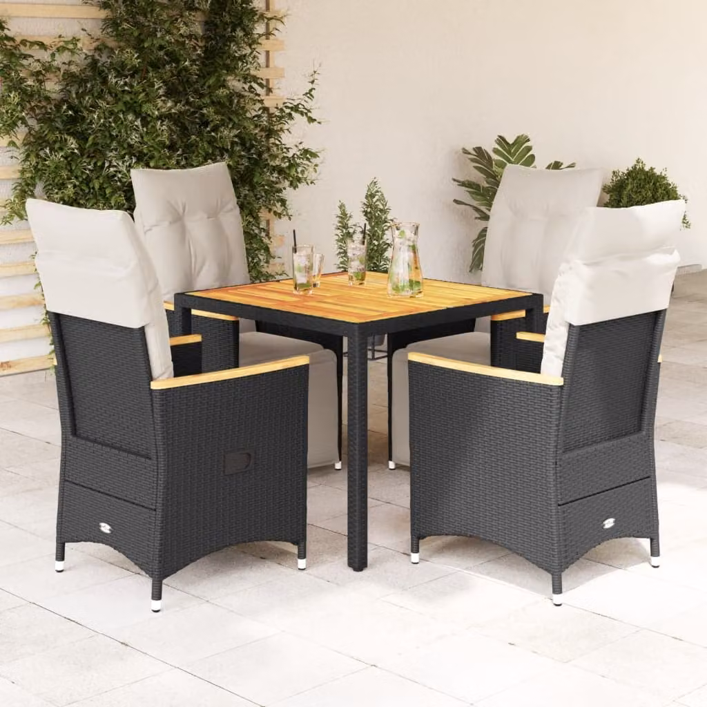 Set Bistrò da Giardino vidaXL in Legno di Acacia e Polyrattan Nero e Bianco, 5 Pezzi – 1