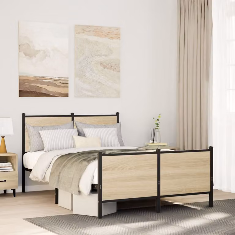 vidaXL Giroletto in metallo con doghe fisse colore Rovere Sonoma L 120 cm x P 200 cm