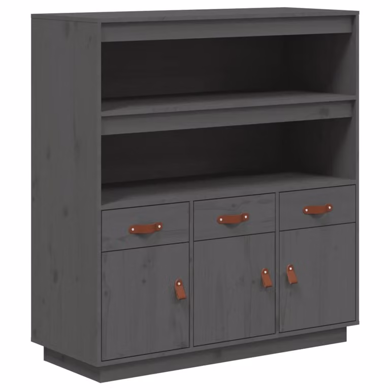 Credenza Grigia 100x40x108,5 cm in Legno Massello di Pino