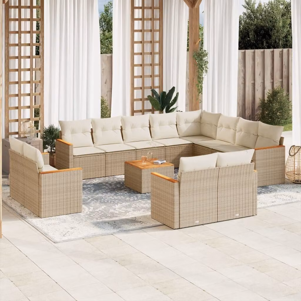 Maison Exclusive - Set Divano da Giardino 13 pz con Cuscini Beige in Polyrattan