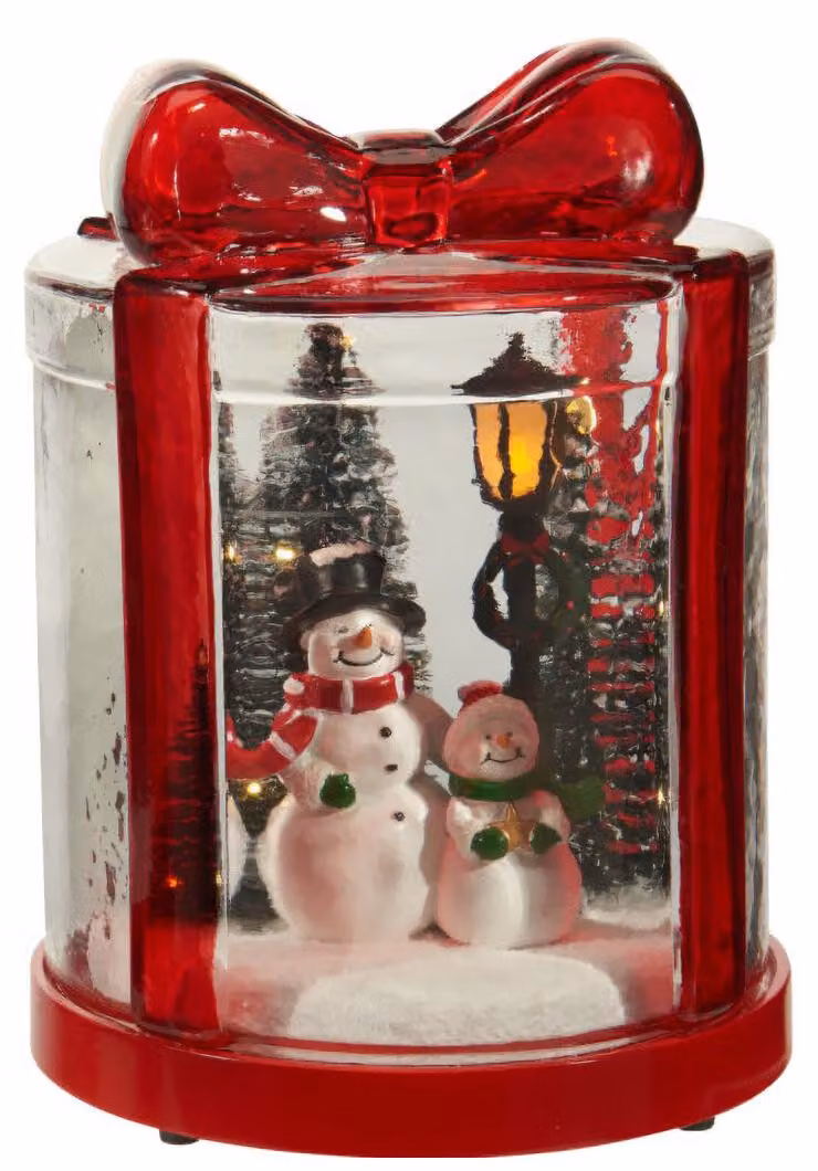 Lanterna natalizia in vetro con luci LED, decorata con immagini di pupazzi di neve, dimensioni 13 x 13 x 17 cm