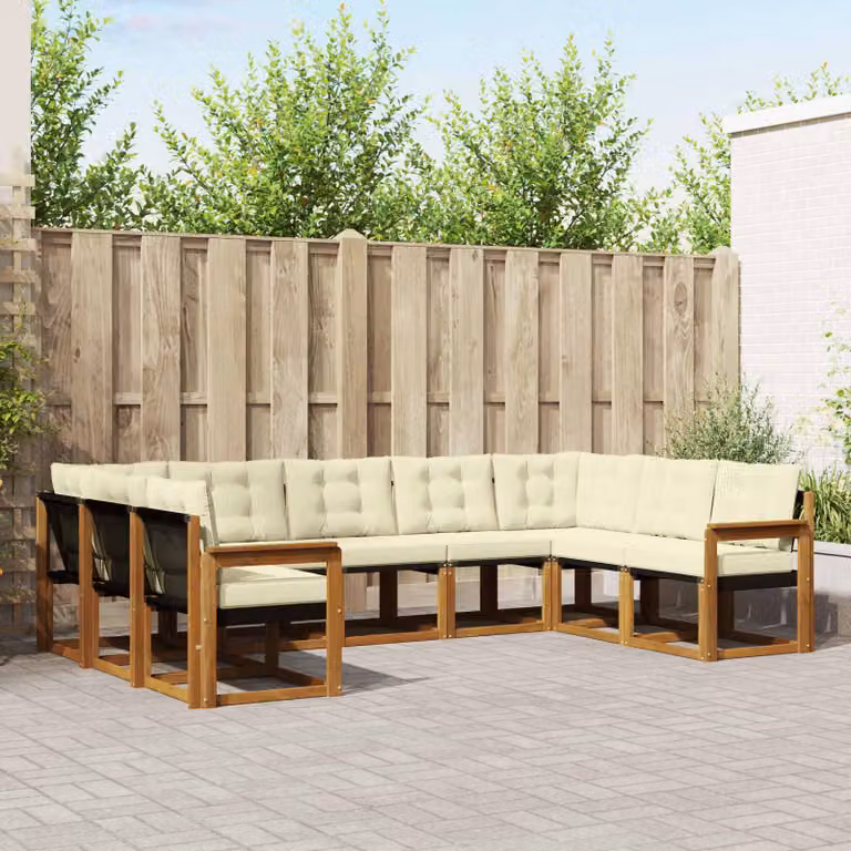 Set di divani da esterno vidaXL 9 pz in legno di acacia con cuscini beige e crema