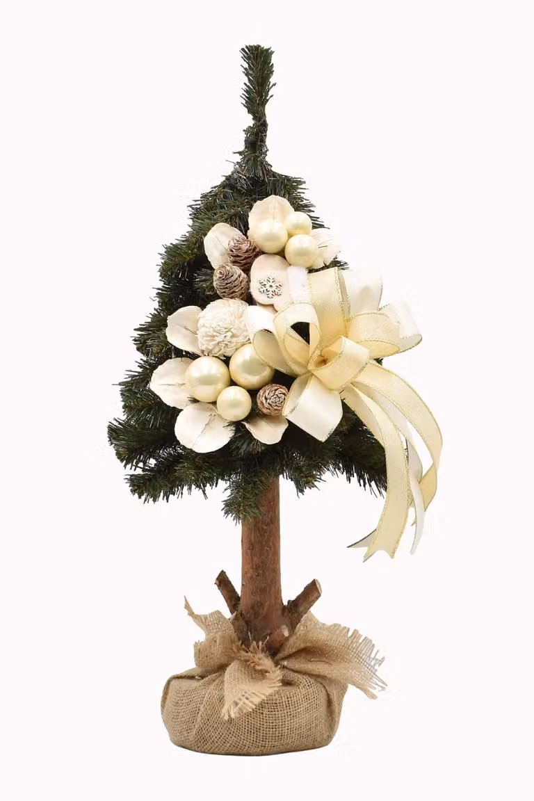 PINUS COMPANY | Albero di Natale - 65 cm - Ecrù - Fatto a mano - Rustico ed elegante - Con decorazioni