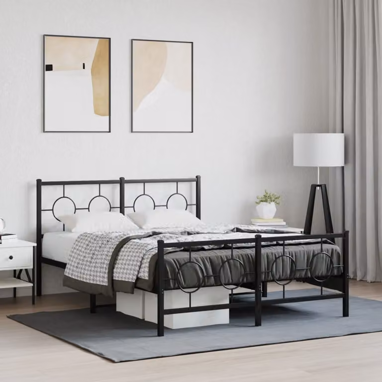 vidaXL Giroletto in metallo con testiera e pediera, colore nero opaco, L: 142 cm, P: 196 cm, H: 91 cm