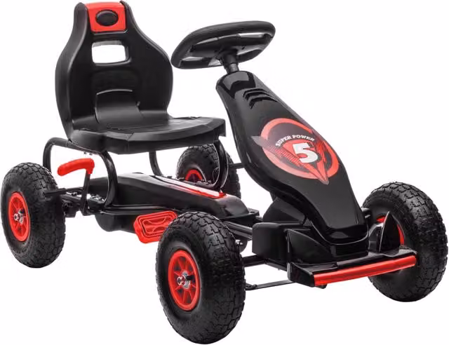 EasyComfort Go Kart a Pedali per Bambini con Sedile Regolabile e Ruote Gonfiabili, Rosso e Nero