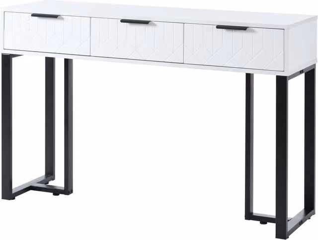 Tavolo Consolle Moderno con Cassetti, Struttura Metallica Dorata, Piedini Regolabili - Bianco e Nero