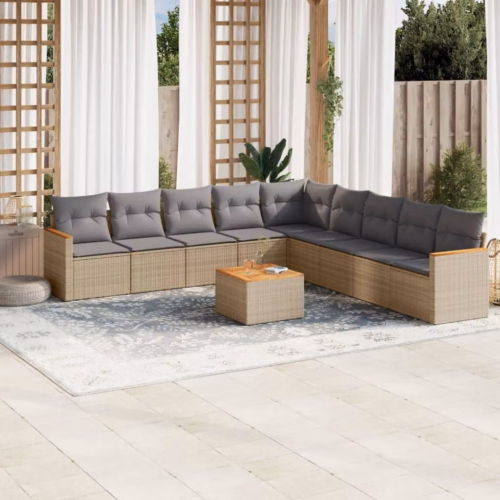Maison Exclusive - Set Divano da Giardino 10 pz con Cuscini Beige Misto Polyrattan