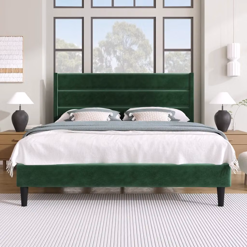 Letto imbottito Mivray in velluto verde con rete a doghe L/P/H: 146 x 210 x 111 cm per materasso 140 x 200 cm – 2