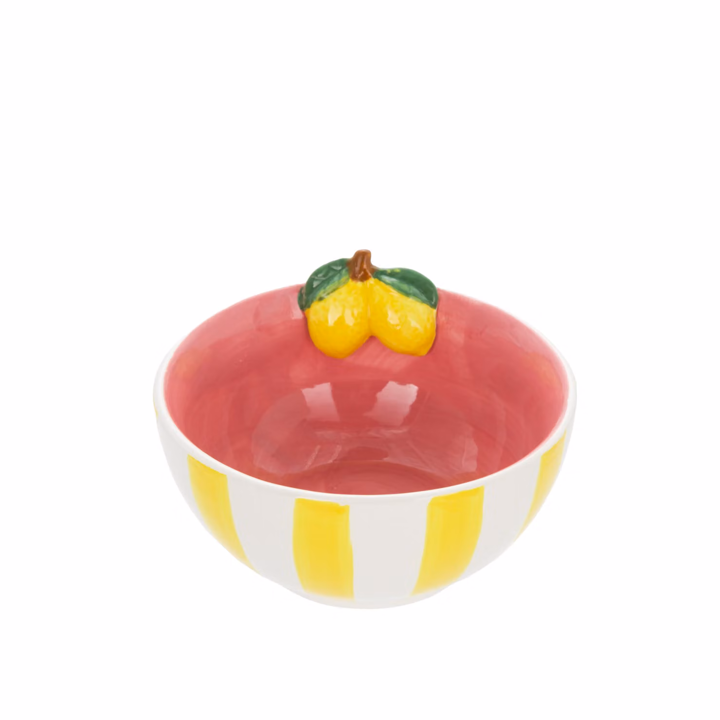 Ciotola dessert in ceramica Florafruit con motivo a righe gialle e limoni, Diametro: 10,8 cm – 2
