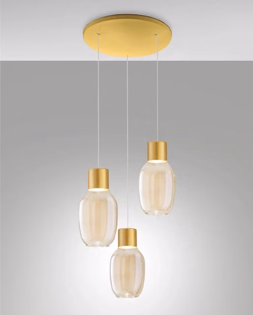 Lapo Sospensione Cognac 3 Luci Tonda