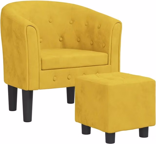 Poltrona Relax Cabriolet con Poggiapiedi in Velluto Giallo e Struttura Moderna