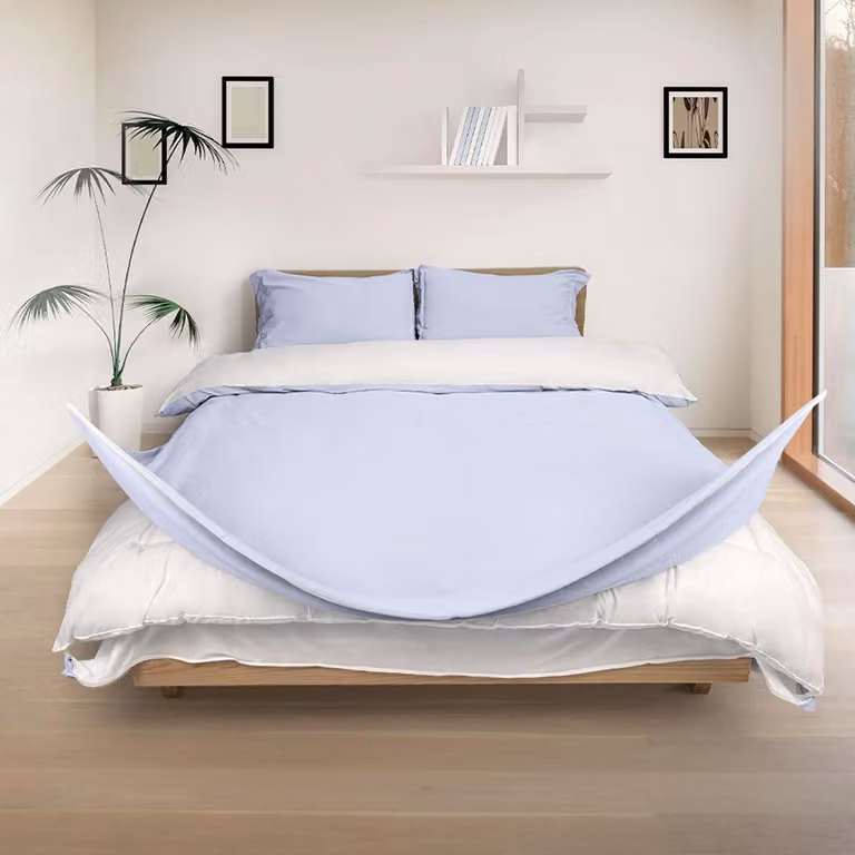 Set di lenzuola con copripiumino composta da 3 pezzi, chiusura con cerniera a 3 lati e due cursori, Cotonelogico 400 TC, colore azzurro cielo (copripiumino 200 x 200 cm)