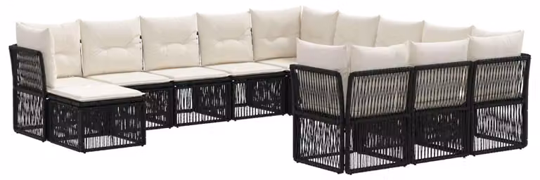 Set di divani da giardino, 12 pezzi, in rattan sintetico nero