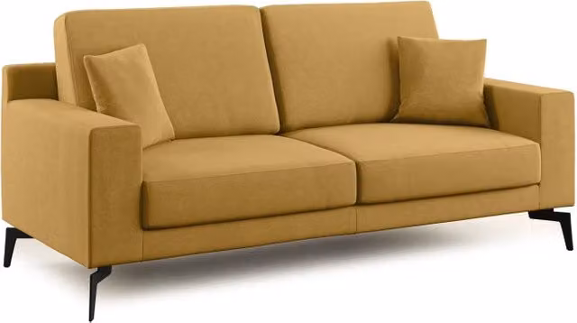Divano moderno Prestige Divani.Store in tessuto giallo con cuscini inclusi e coperture rimovibili, L: 186 cm – 1